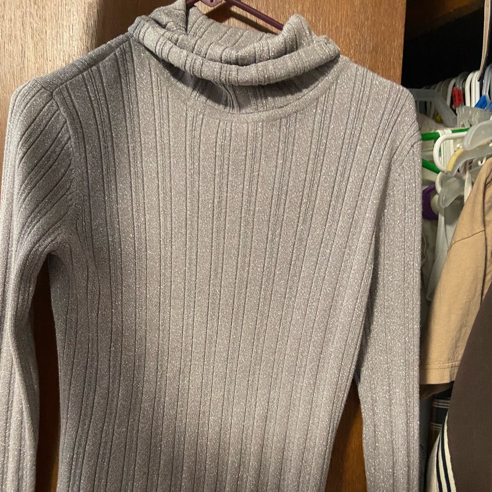 Long sleeve silver turtleneck, fits s/m